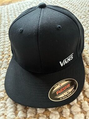 Vans Black Flexfit Hat with White Logo